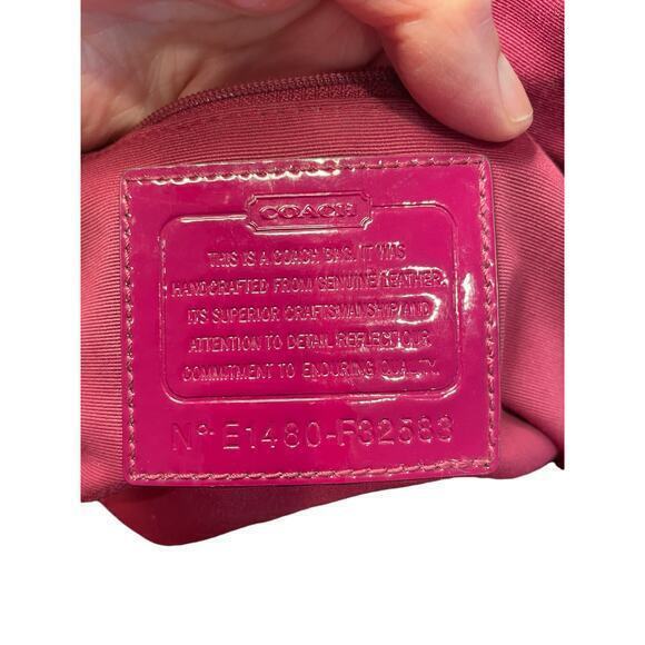 Coach Peyton‎ Link C Embossed Patent Leather Domed 32583 Raspberry Handbag - Picture 15 of 16